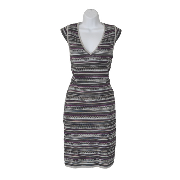 B2 Auth MISSONI Purple Multi Signature Striped Knit Cap Sleeve Lined Dress Sz 40 - Picture 1 of 7